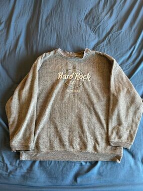 Vintage 90s Hard Rock Cafe Embroidered Cotton Crewneck Sweater XL